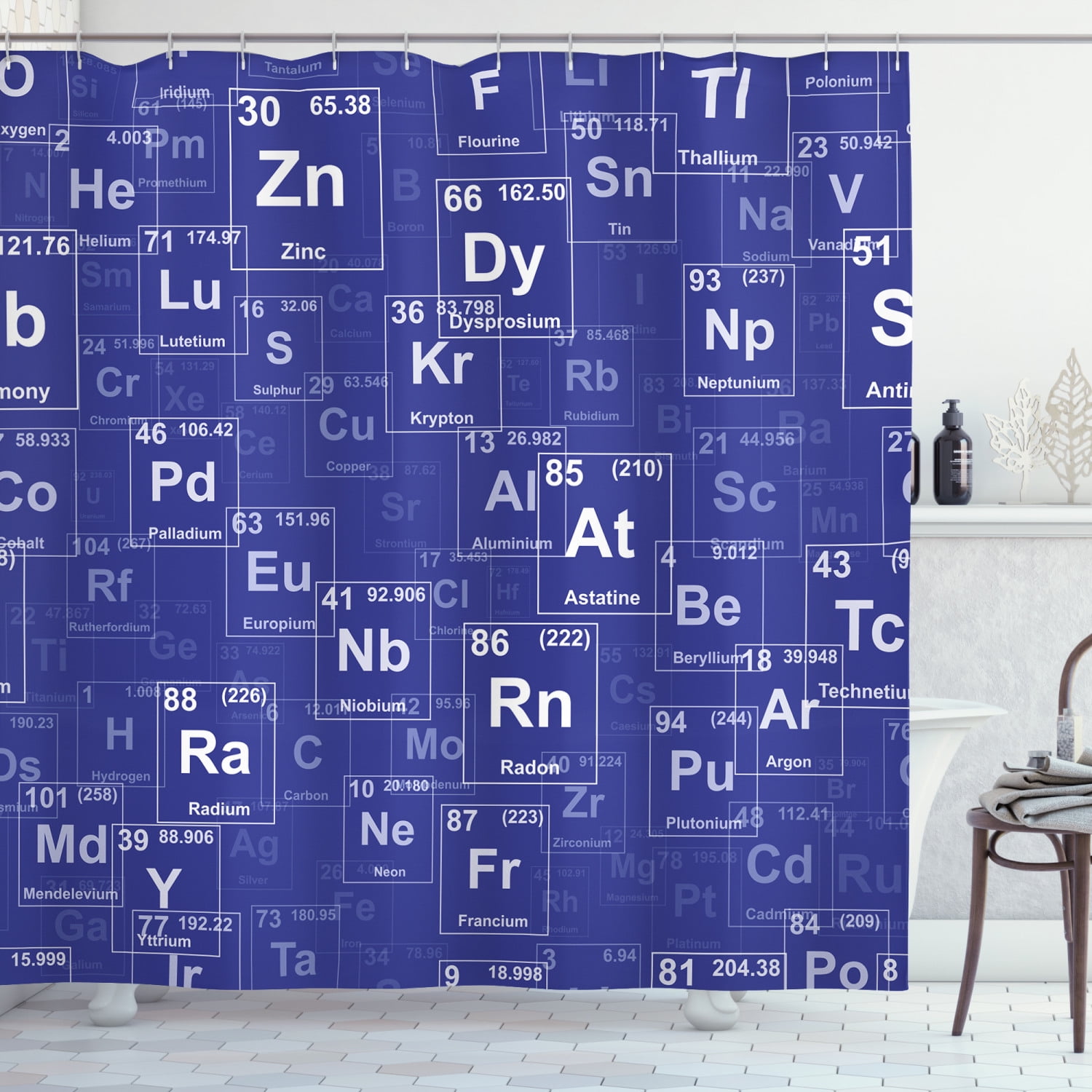 60/72/79" Classic Periodic Table of Element Polyester Shower Curtain&Mat&Hook 