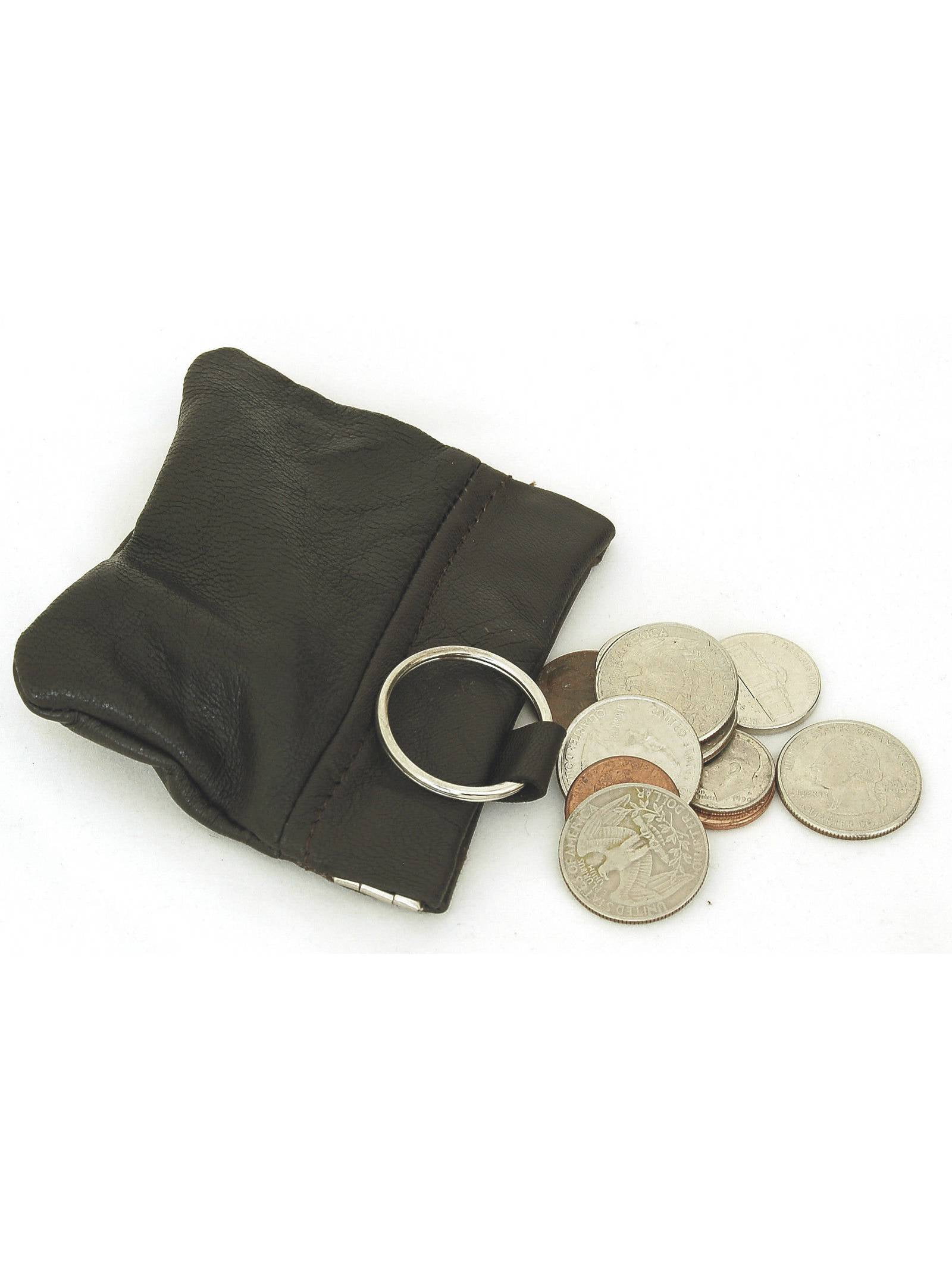 Leather Coin Purse Wallet Metal Spring Closure With Key Chain Loop