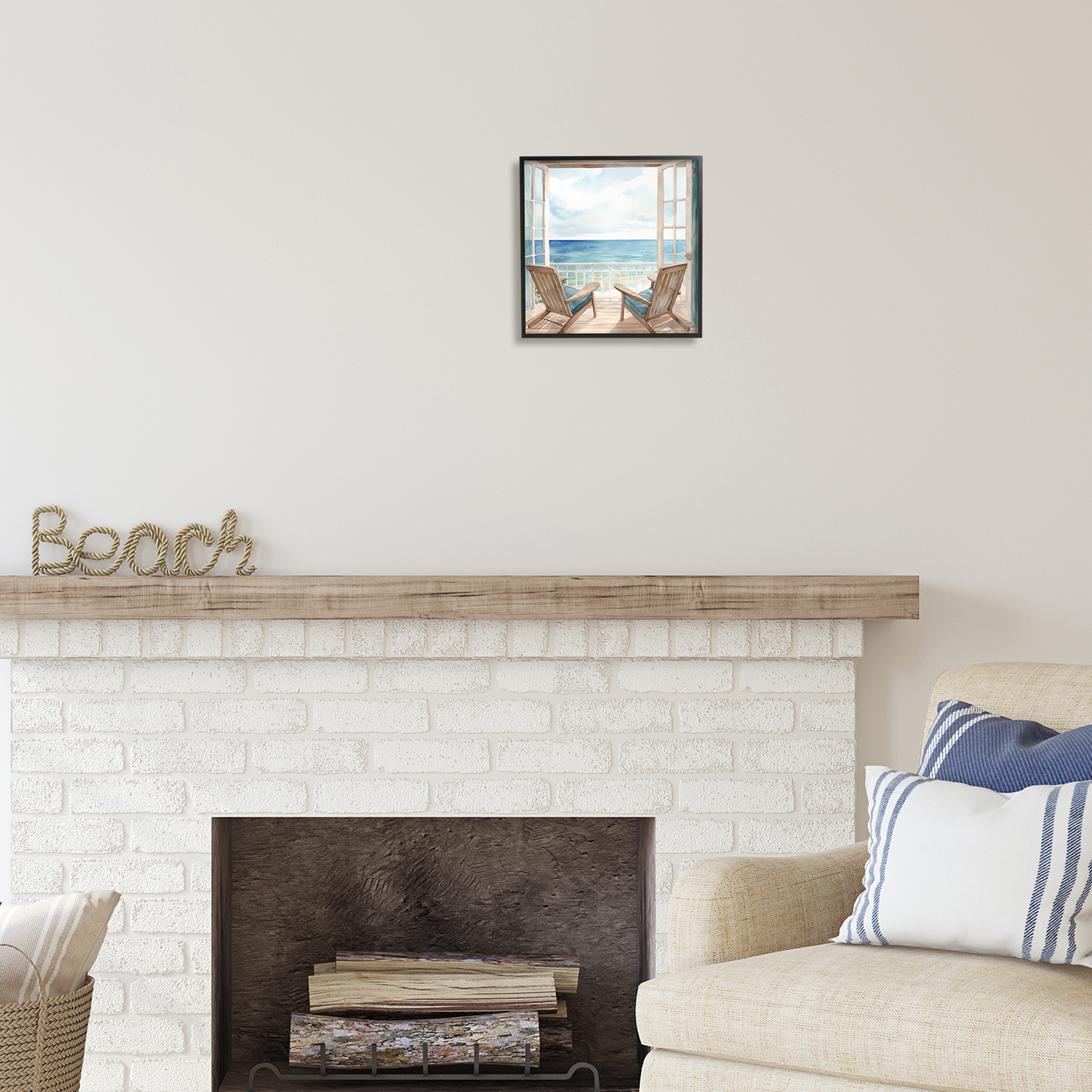 Stupell Industries Seaside Window View Landscape Painting Black Framed Art Print Wall Art, 12 x 12