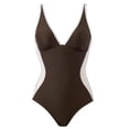 thumbnail image 3 of Womens Tummy Control One Piece Swimsuit Sexy Crisscross Back Bathing Suit (Brown, XL), 3 of 6