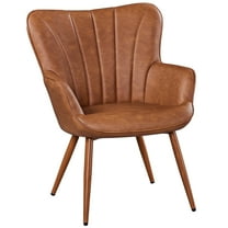 Yaheetech Modern Faux Leather Accent Chair, Retro Brown