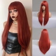 thumbnail image 1 of Peluca sintética larga y recta con flequillo para mujer, pelo falso suave y sedoso Natural, resistente al calor, color rubio, colorido, uso diario en fiestas, 1 of 4
