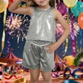 thumbnail image 2 of VNKIDY Girl's Tank Top Kids Solid Color Sequin Sleeveless Relaxed Fit Top For Party Performance Daily Casual Wear Soft Top, 2 of 4