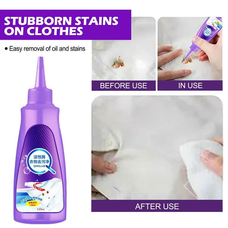 Advanced Active Enzyme Laundry Stain Remover - Stubborn Stains Cleaner,  Clothes Oil Stain Remover, White Shirt Guardian - Fast Formula (120ml) 