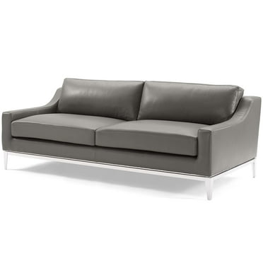 Contemporary Modern Urban Designer Living Room Lounge Club Lobby Sofa, Leather, Grey Gray
