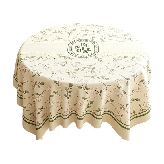 39 Inch Round Tablecloth, Coffee Table Cover Wrinkle Resistant French White and Green Tablecloth Print with Froal, for Dining Room,Home