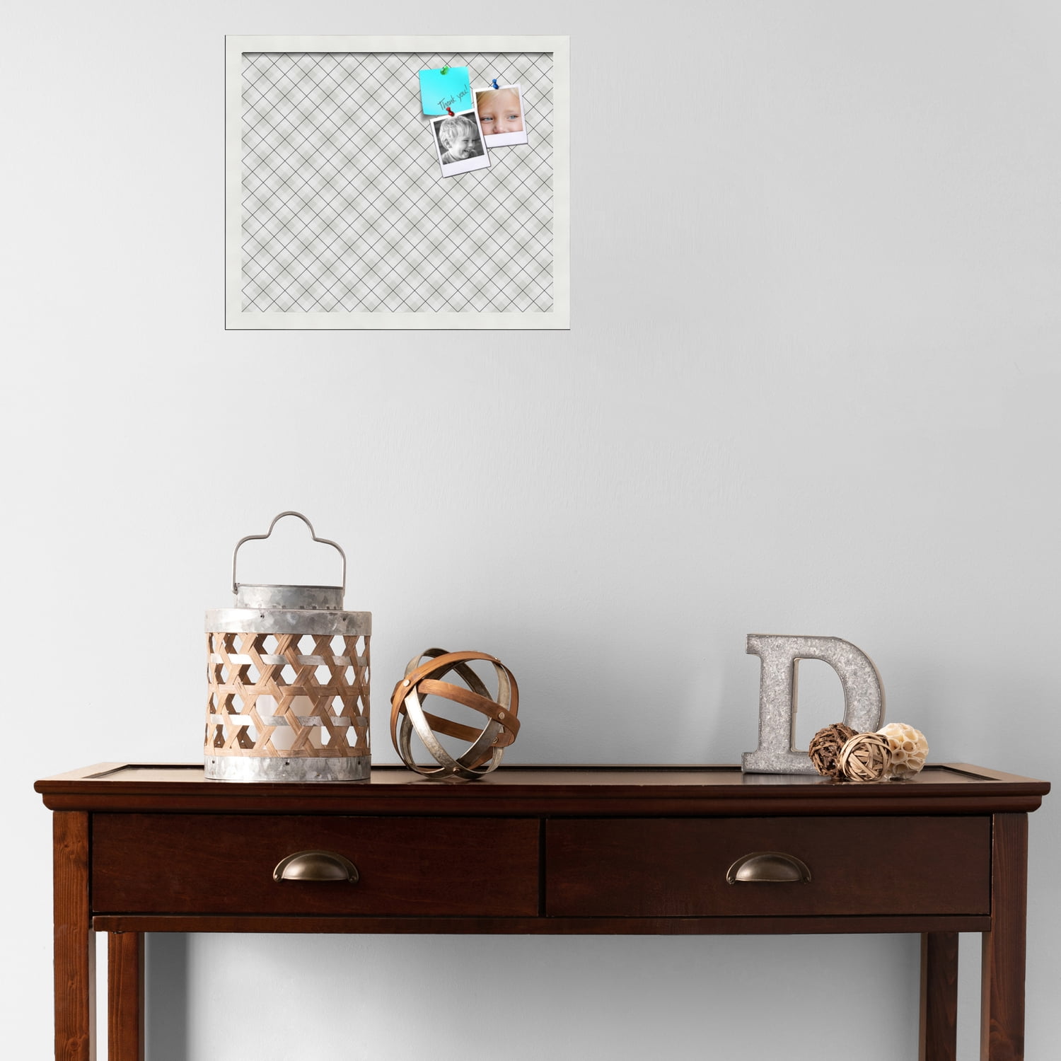 PinPix ArtToFrames 16x13 Custom Cork Bulletin Board Argyle Gray   Poster Board Has a Fabric Style Canvas Finish, Framed in Satin White Frame (PinPix-638)