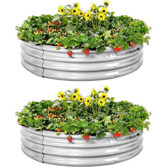 Land Guard 2 Pack 2×2×1ft Galvanized Raised Garden Bed, Planter Raised Garden Beds Outdoor, Round Clearance Raised Garden Beds for Gardening Vegetables……