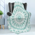 thumbnail image 4 of Aqua Soft Flannel Fleece Throw Blanket, Mandala Tie Dye Effect Floral Leaves Seem Design Image Art Print, Cozy Plush for Indoor and Outdoor Use, 50" x 60", Sea Green White, by Ambesonne, 4 of 5