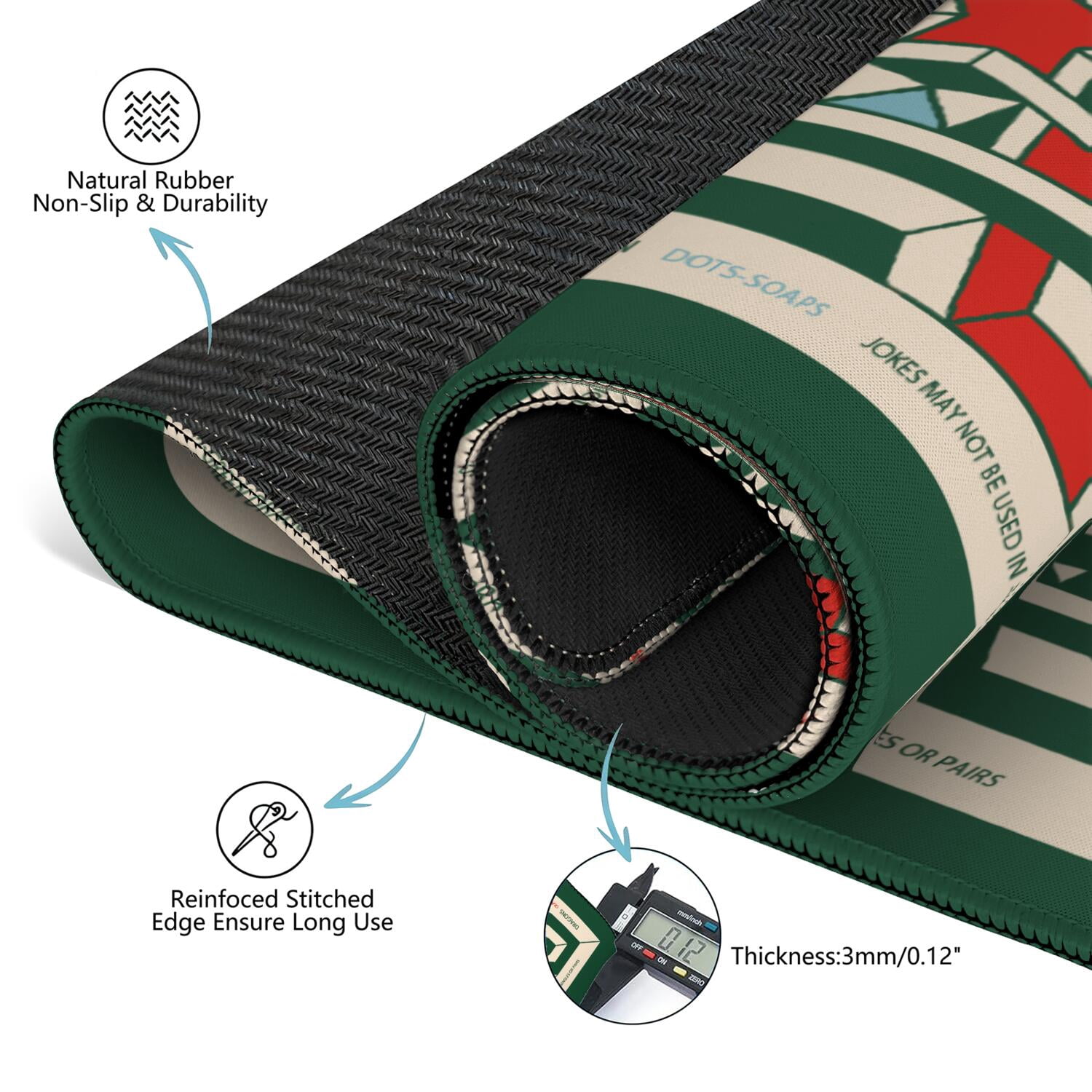 Green Mahjong Mat with Rules, 31.5*31.5in Anti Slip American Mahjong Mat for Table, Noise Reduction, Neoprene Mah jongg Mats with Carrying Bag & 3 Dices, Mahjong Supplies Gift, Board Tile Games Mats
