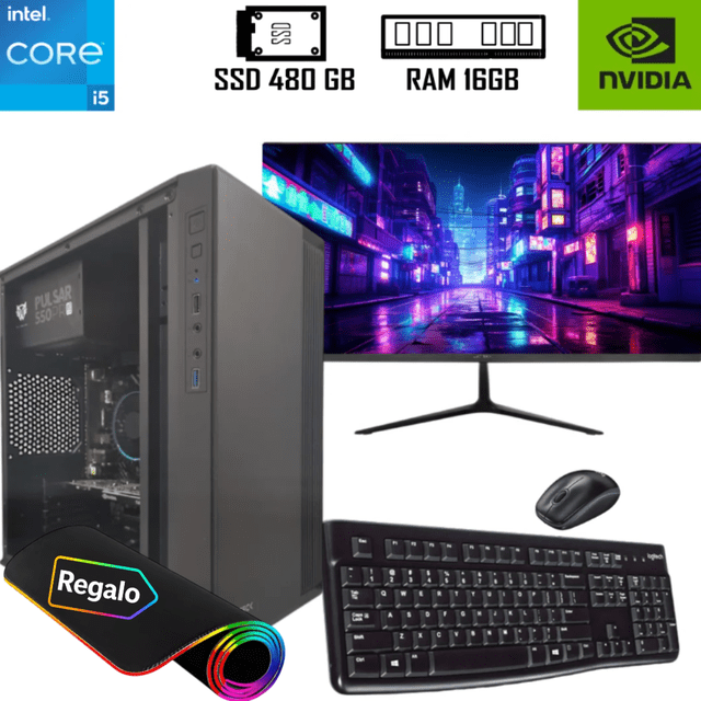 PC gamer i5 12400F Intel RAM de 16GB SSD 240GB Nvidia monitor 19.5"