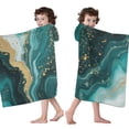 thumbnail image 4 of Teal Gold Marble Pattern Hooded Bath Towel，60"x35" for Ages 3 To 12 Kids, Quick Dry Lightweight Soft Microfiber Hood Beach Towel Cover Up for Kids, 4 of 7
