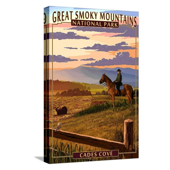 Art.com Cades Cove and Horse - Great Smoky Mountains National Park, TN Stretched Canvas Print Wall Art by Lantern Press, 12" x 18"