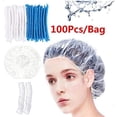 thumbnail image 5 of Paquete de 100 gorros de baño desechables de plástico, gorro para teñir el cabello con aceite, gorro para ducha con tiras para champú, 5 of 5