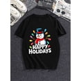 thumbnail image 2 of Christmas Snowman Happy Holidays Print With Lights And Design Black Graphic T-Shirt for Men Women ,Tops Tee, 2 of 4