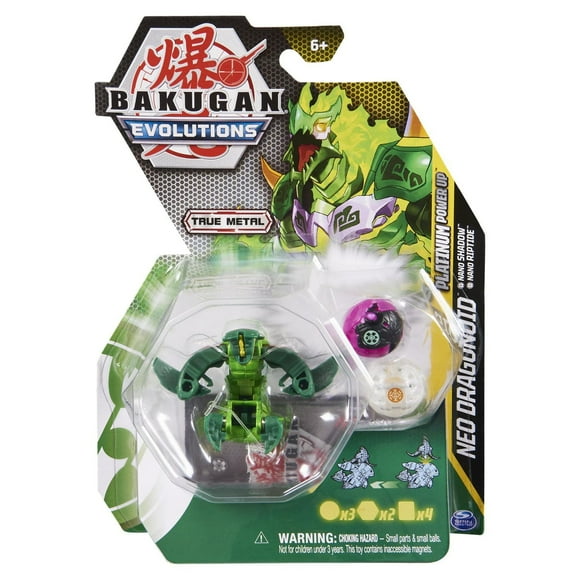 Bakugan Evolutions, Neo Dragonoid with Nano Shadow and Riptide Platinum Power Up Pack, True Metal Bakugan Action Figure, 2 Nanogan, 2 Bakucore, 2 Ability Cards, Kids Toys for Boys and Girls, Ages 6 an