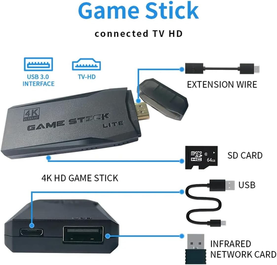 M8 HDMI Game Stick Lite Console, Retro Game Console, Nostalgia Game Stick, Wireless Retro Play, Plug and Play Video Game Stick Built in 12000+ Games, 4K Output, 9 Classic Emulators, Dual Controllers, Kids & Adult (64GB) - Shopmedotpk.com