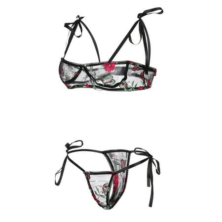 

Aayomet Lingerie For Women Sexy Naughty Women Sexy Lingerie Set with Garter Belts Lace Bra and Panty Set Exotic Suspenders Set Black M