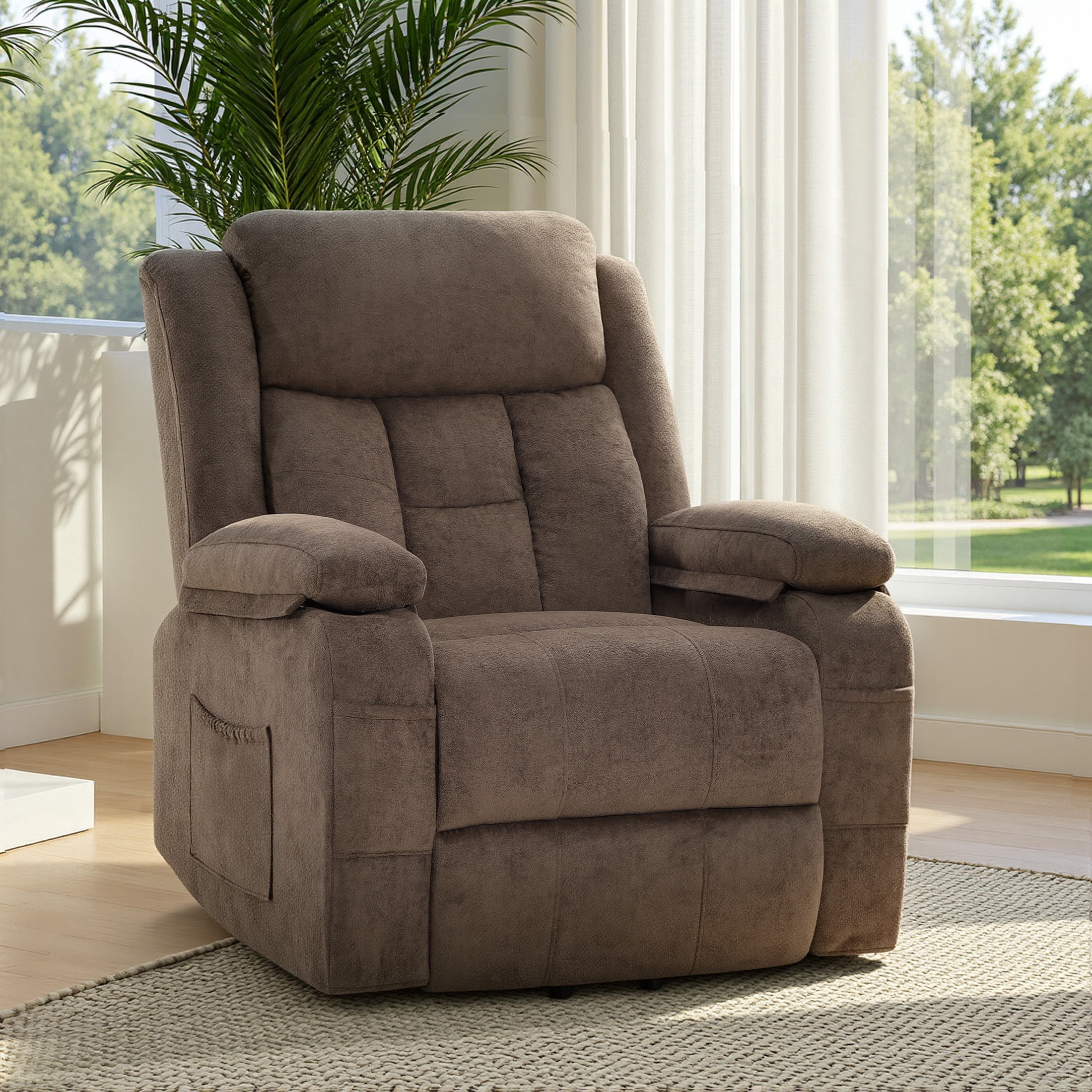 HSUNNS Power Lift Recliner Chair for Elderly, Overstuffed Wide Recliners for Adults, Heavy Duty Recliner Sofa and Safety Motion Reclining Mechanism, 45°-135° Recline, 350lb Capacity, Brown