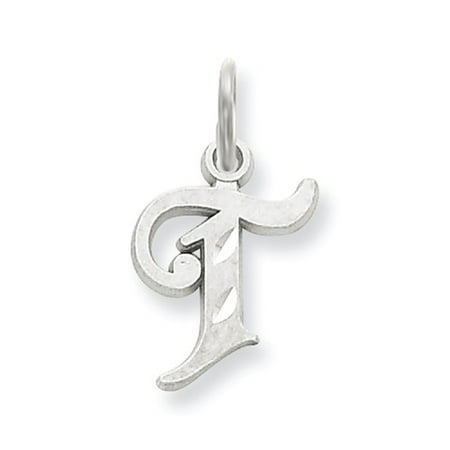 14k White Gold D/C Initial T Charm Pendant