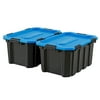 HART 24 Gallon Weatherproof Latching Storage Bin, Black Base/Blue Lid, 2 Pack