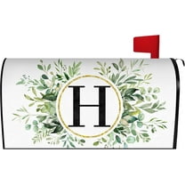 Spring Eucalyptus Leaves Monogram Letter H Mailbox Cover Magnetic 21x18 Inch, Family Last Name Initial Post Letter Box Covers, Spring Summer Seasonal Outdoor Yard Garden Standard Mailbox Decor