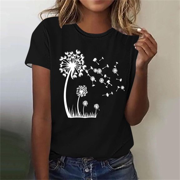 Giftesty Blouses for Women Dressy Casual Women Fashion Summer Sexy Printed Regular Women Short Sleeves Round Neck