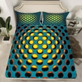 thumbnail image 2 of Manfei Abstract Geometric Geometry Bed Sheets,Stereoscopic Dense Holes King Sheets,Yellow Blue Sheet Set,Lightweight Room Decoration,4pcs, 2 of 7