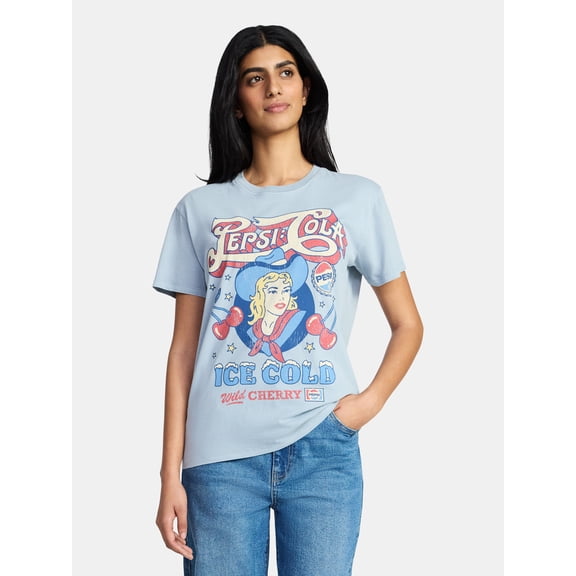 Pepsi Cola Women's Cowgirl Graphic Tee with Short Sleeves, Sizes XXS-XXL