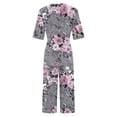 thumbnail image 4 of Edvintorg Summer Jumpsuits for Women 2025 Vacation Vintage Floral Print Short Sleeve V Neck Back Zipper Wide Leg Jumpsuits with Pocket, 4 of 5