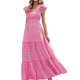 thumbnail image 2 of VISgogo Vestido largo de playa de verano para mujer, manga con volantes, cuello en V, bohemio, floral, línea A VISgogo  moda, 2 of 6