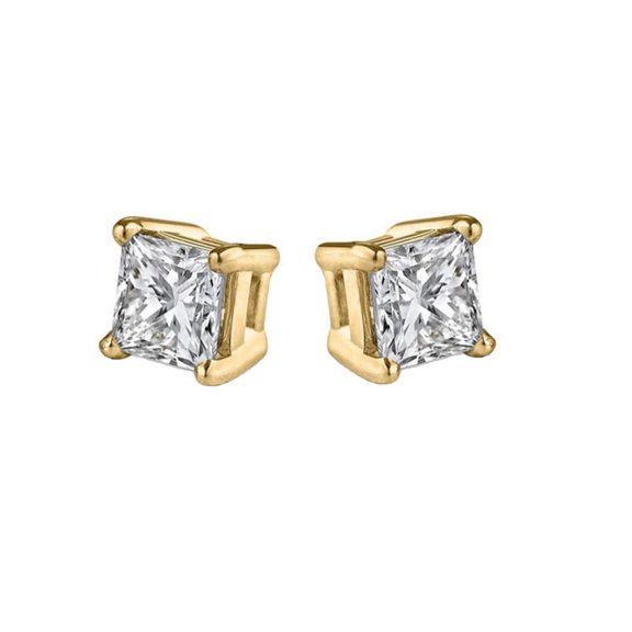 iJewelry2 Princess Cut Square CZ Gold-tone Stainless Steel Magnetic Stud Earrings