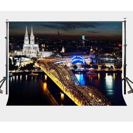 Image of ABPHOTO Polyester 7x5ft City Night View Backdrop Cologne Cathedral Photography Background Studio Props