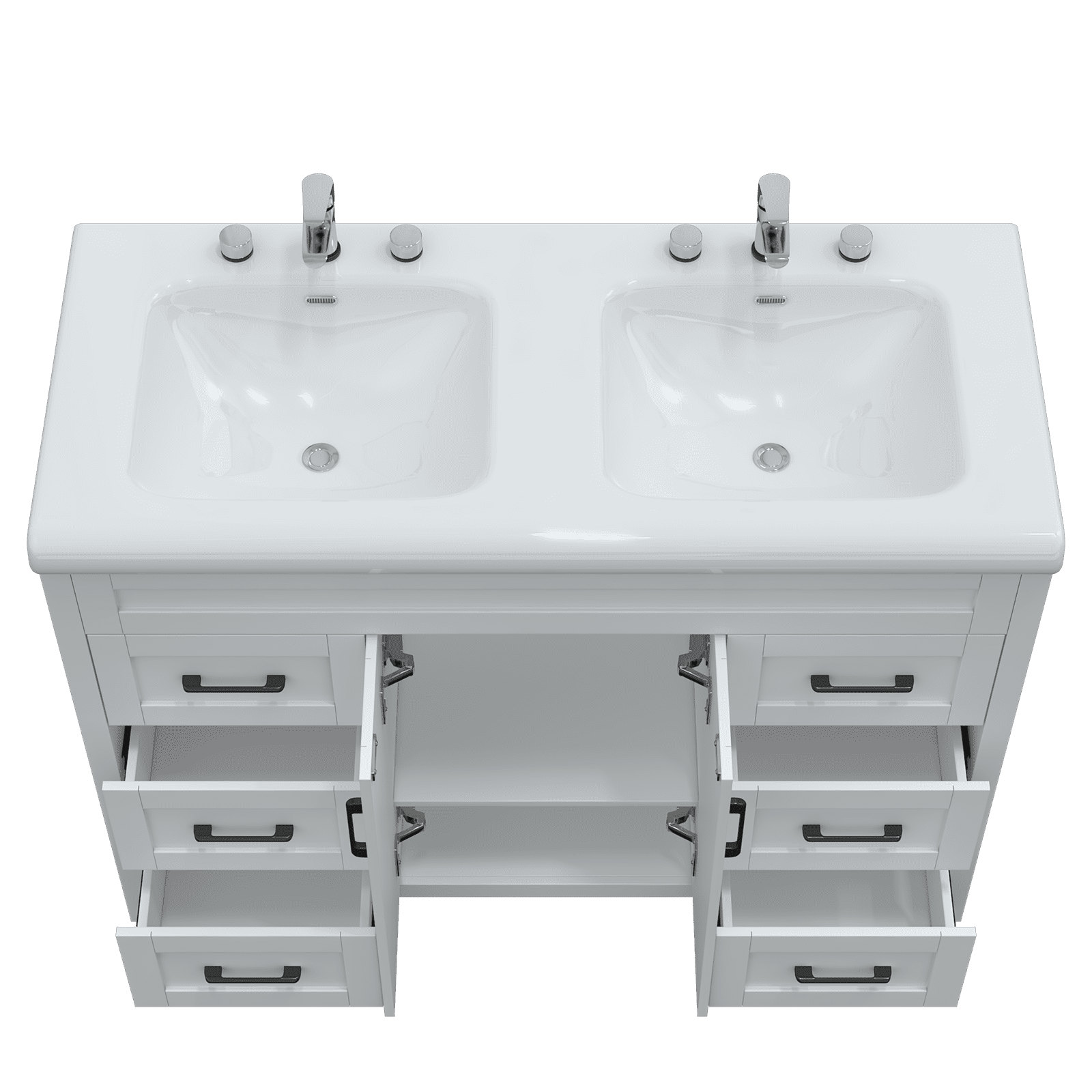 Jarbalai 47" Freestanding Bathroom Vanity with Twin Basin and Cabinet Storage and Drawers, White