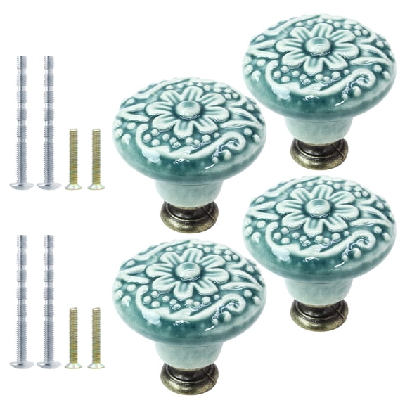Minzimin 4pcs Ceramic Knobs, Vintage Kitchen Cabinet Knobs | Retro Ceramic Dresser Knobs, Decorative Drawer Pull, For Closet Cupboard Furniture Door