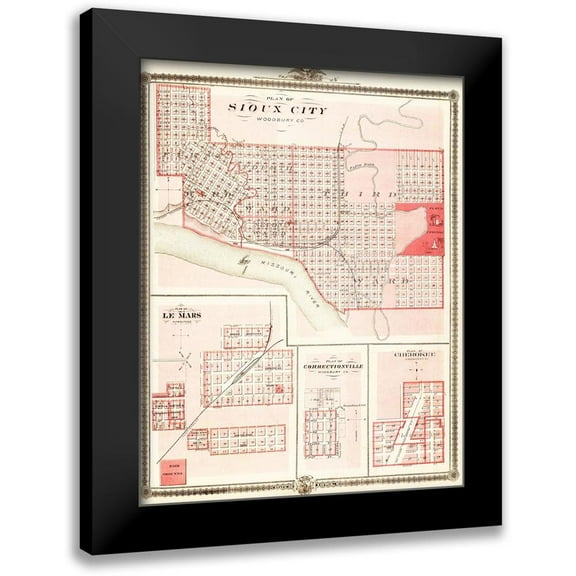 Andreas 12x14 Black Modern Framed Museum Art Print Titled - Sioux City, Le Mars Iowa - Andreas 1875