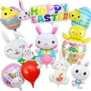 Crusward 10Pcs Easter Egg Balloons,Happy Easter Decorations,Easter Foil Balloons,Egg Bunny Foil Balloon for Easter Spring Baby Shower Home Party Supplies