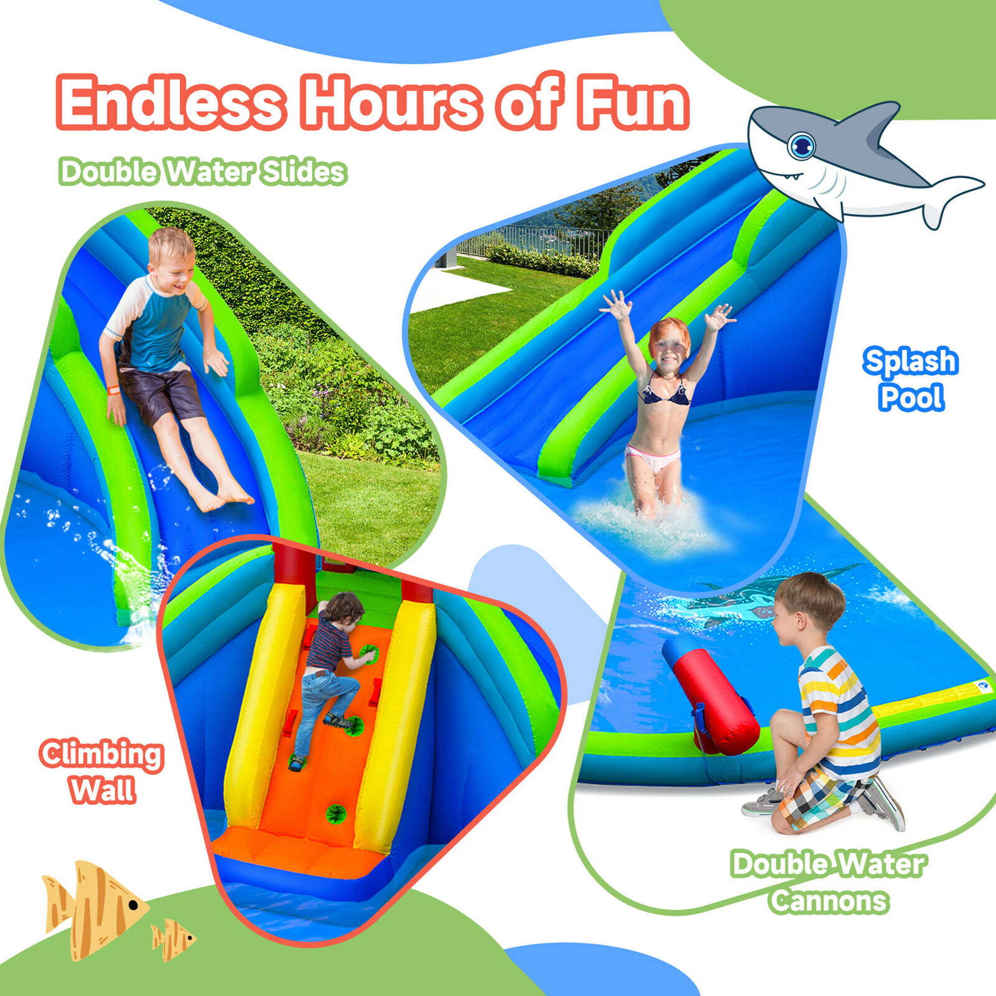 Gymax Inflatable Waterslide Wet & Dry Bounce House w/Upgraded Handrail Blower Excluded