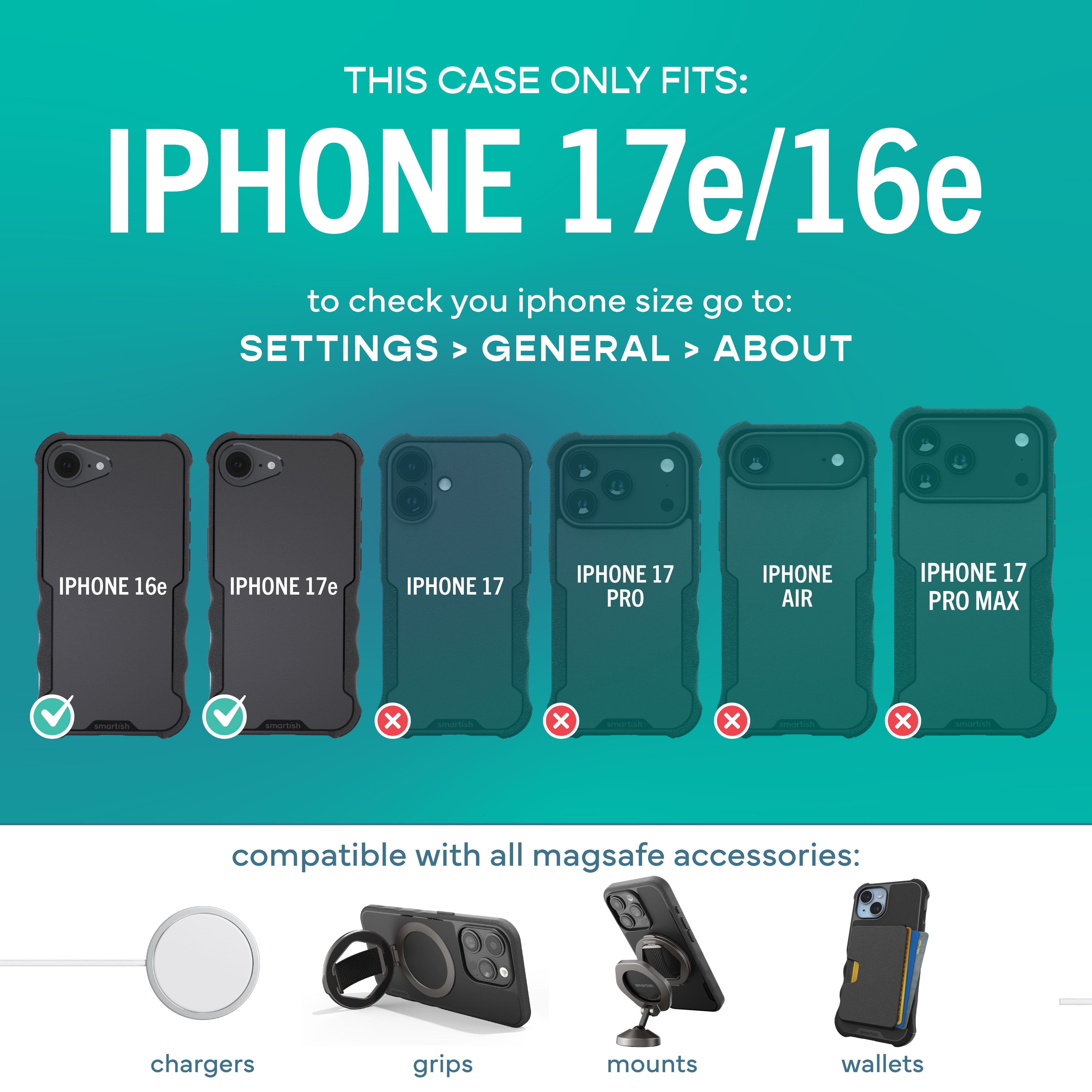 Smartish iPhone 17e/16e MagSafe Case - Gripzilla - Heavy Duty Armor Cover - Clearly Black