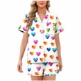 thumbnail image 2 of Goodtrade8 Womens Button up PJ Sets Short Sleeve Shorts & Tops Homewear Heart Print PJS Loungewear Summer Casual 2 Pieces Homewear Pajamas Set for Women Holiday, 2 of 5