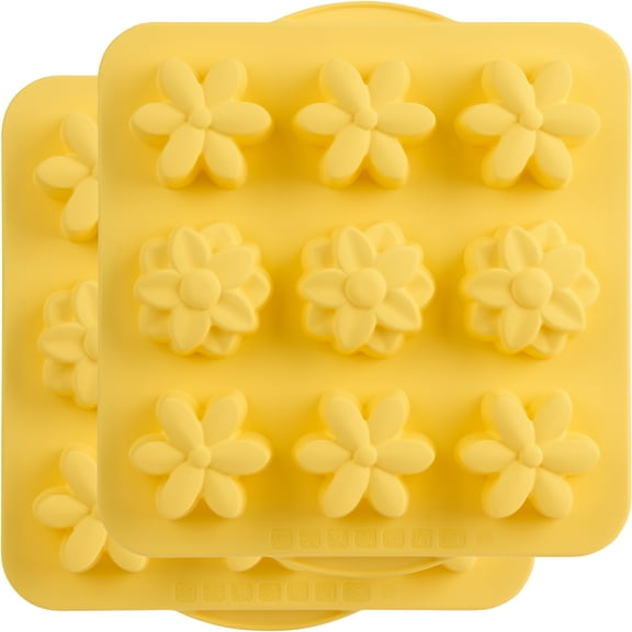Trudeau Yellow Flowers Muffin Pan, Sturdy Structured Silicone, 9 Count Mold, 2 Pack