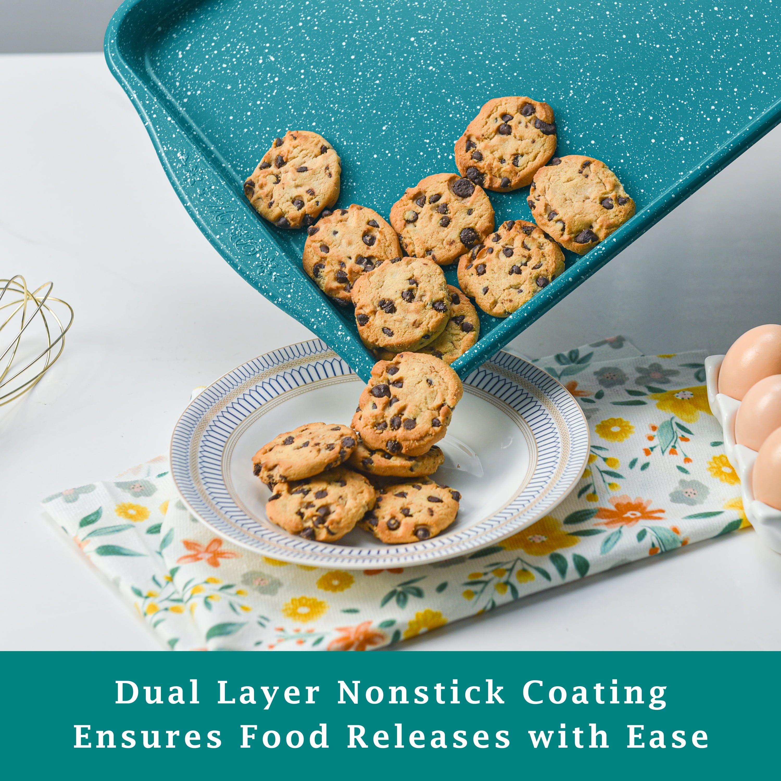 (3 pack) The Pioneer Woman Teal Speckle Timeless 13" x 18" Nonstick Aluminized Steel Large Baking Sheet