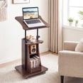 thumbnail image 2 of Gymax Support de Podium Roulant, Hauteur Réglable, Table de Lutrin avec Plateau Inclinable, Brun, 2 of 10