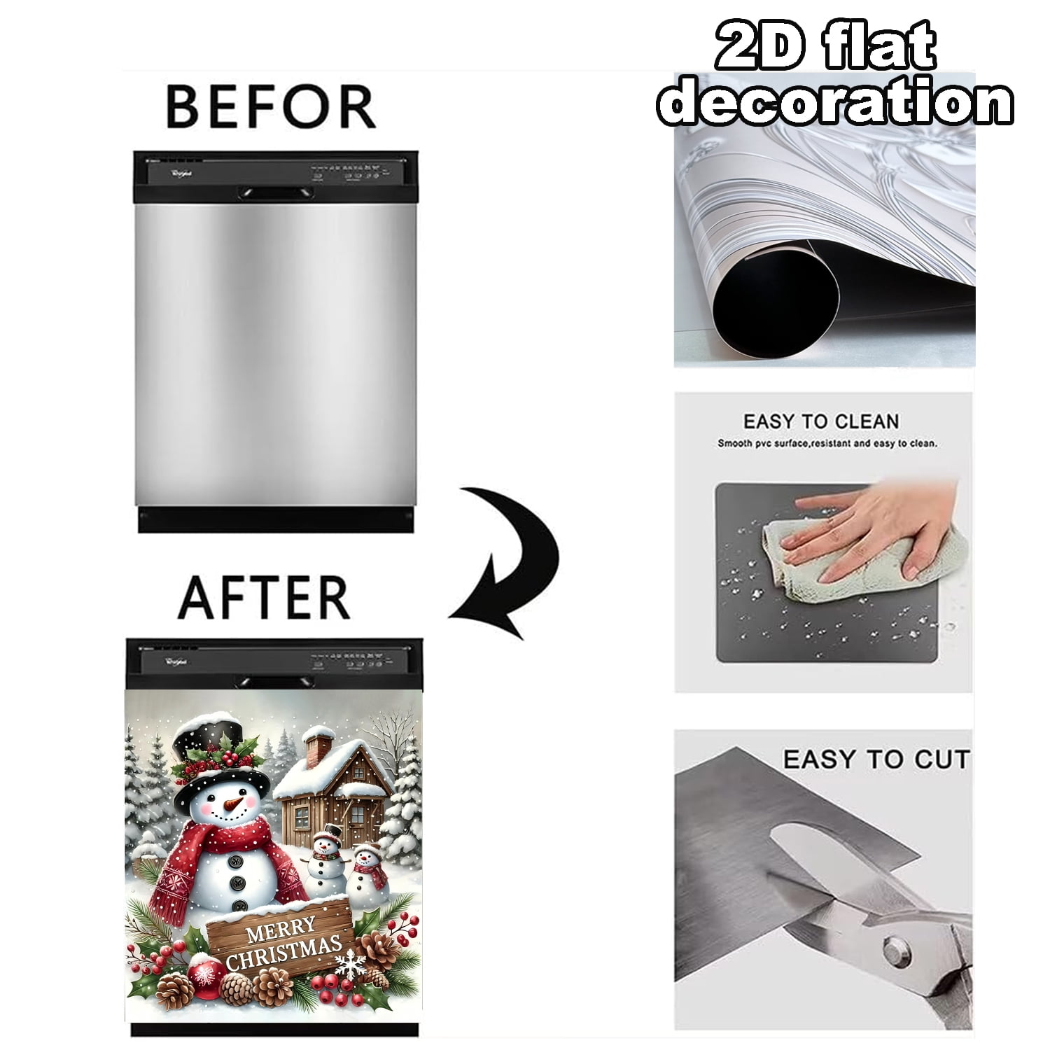 1Pc Christmas Dishwasher Magnet Cover, 23x26In Snowman Dishwasher Magnet Sticker for Kitchen Decoration Funny Refrigerator Magnet Cover Fridge Panel Decal Refrigerator Magnet Cover