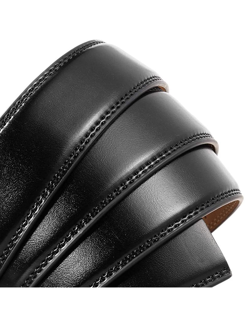KAERMU Men's Leather Ratchet Belt Strap Only - 35mm Wide, Black, Fits Waist Up To 44 Inches (Buckle Not Included)