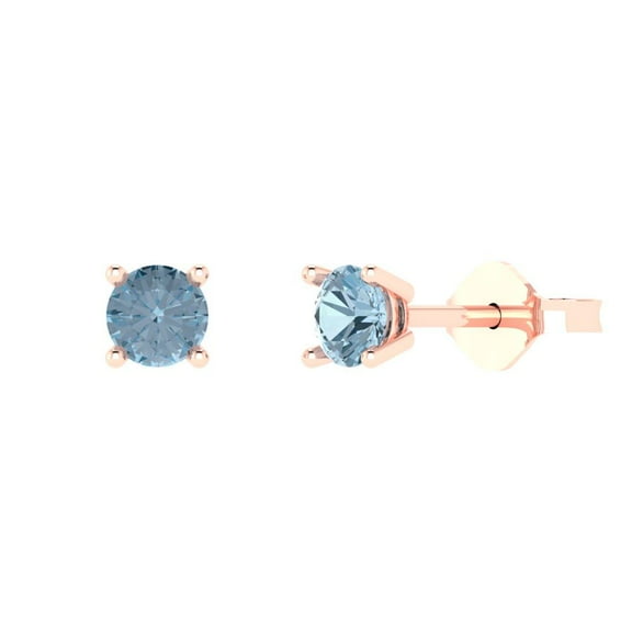 Clara Pucci 0.2Ct Natural Swiss Blue Topaz Round Cut VVS1 Push Back Stud 14k Solid hypoallergenic Gold Designer Earrings For December