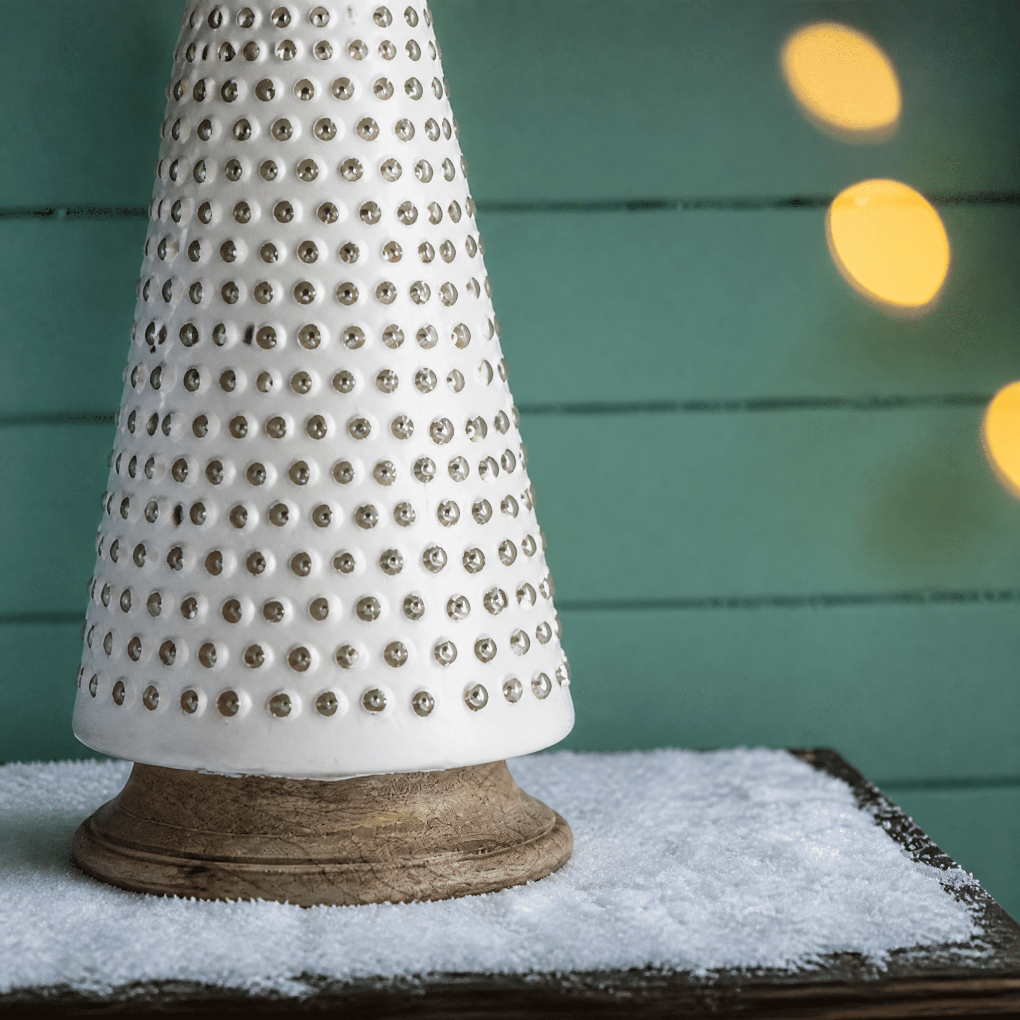 Shimmery Cream Glass Tabletop Christmas Tree 18 Inch with Wood Base Holiday Decor