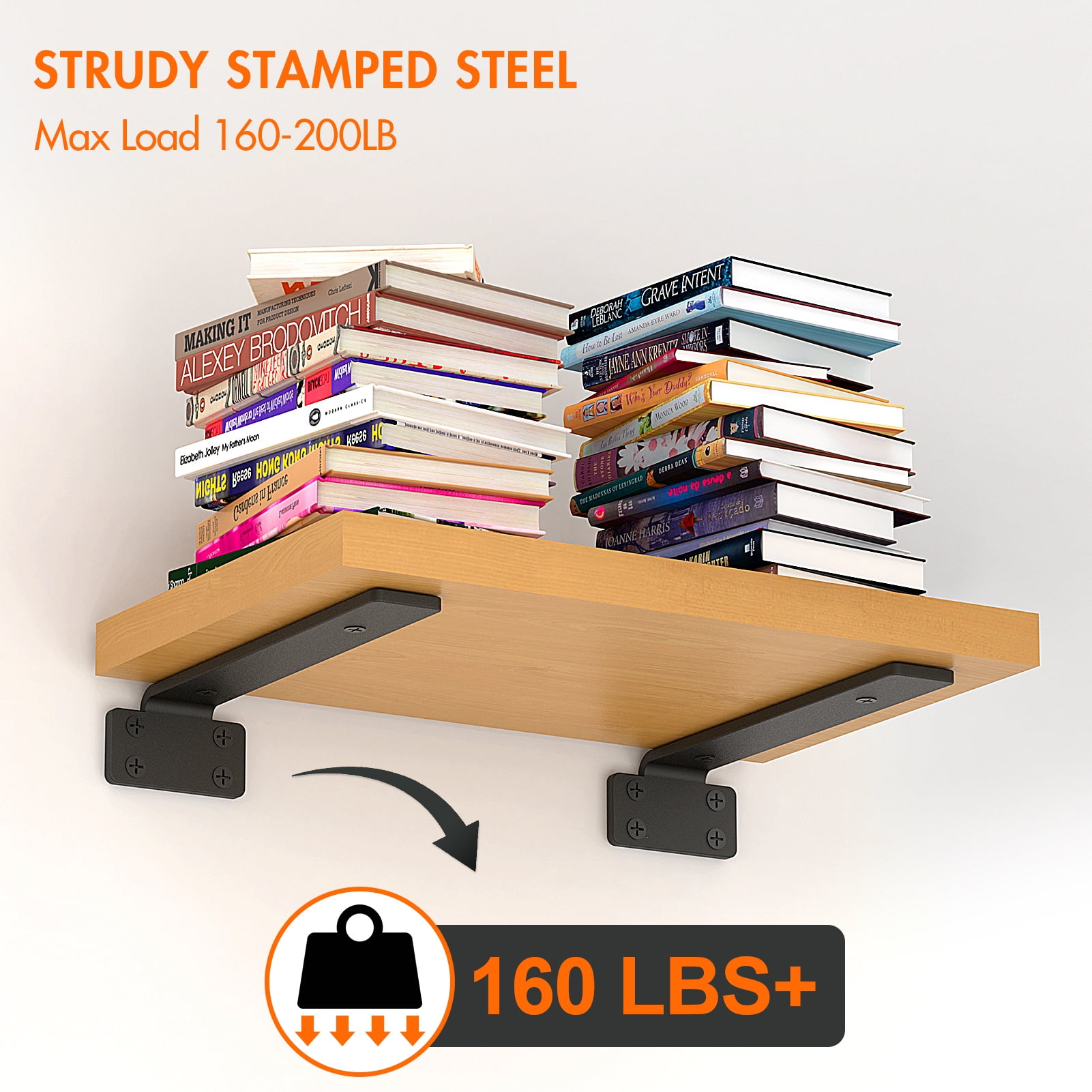 6 Pack Shelf Bracket 10 inch Long, Yeabett Floating Shelves Brackets(1/5"-Thick), Black Coated Metal Wall Shelf Support Brackets with 160 lb. Load Capacity