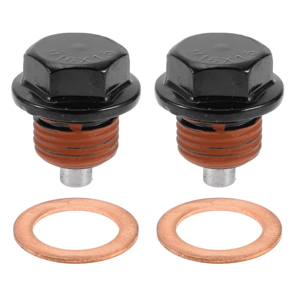 Unique Bargains Universal Oil Drain Plug Anti Leakage Oil Pan Drain Bolt Screw Thread Repair Aluminum Copper 2 Set with Gasket Black Red Magnetic M16x1.5