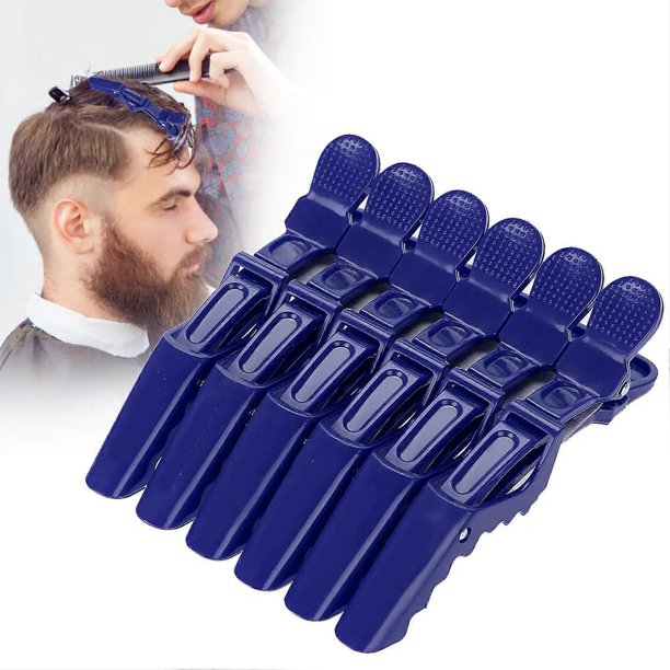 Pinzas para separar el cabello, 6 unidades, plástico azul, con agarre de cocodrilo antideslizante, una sola punta, para salón y hogar.